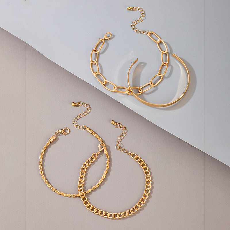 Goldcolor Thick Chain Bracelet set Of Four Pieces