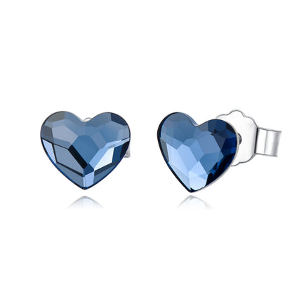 Blue Crystal Tiny Small Heart Earrings