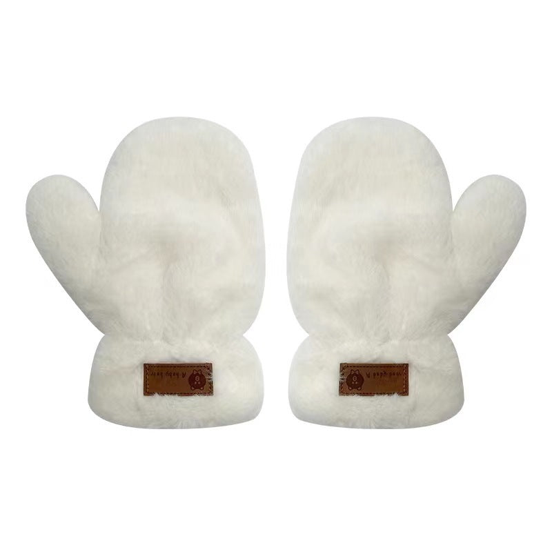 Fleece-lined Mittens Plush Warm Gloves