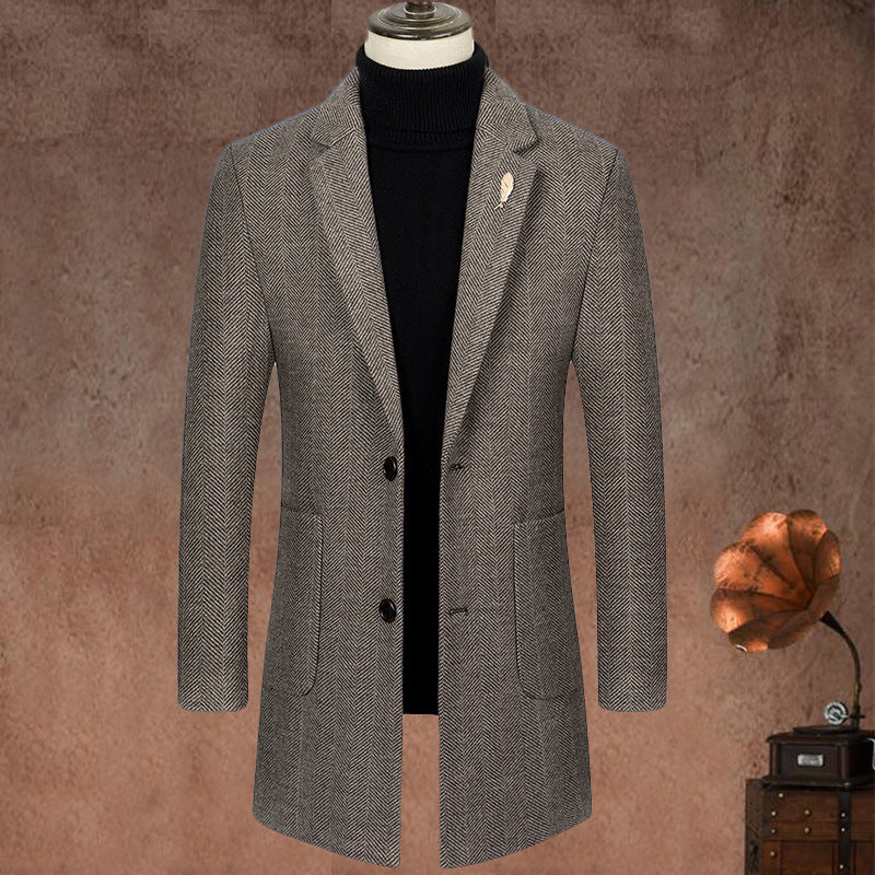 Lapel Herringbone Slim-fit Cashmere Coats