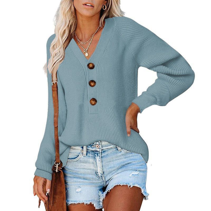 Button Knitted V-neck Sweaters