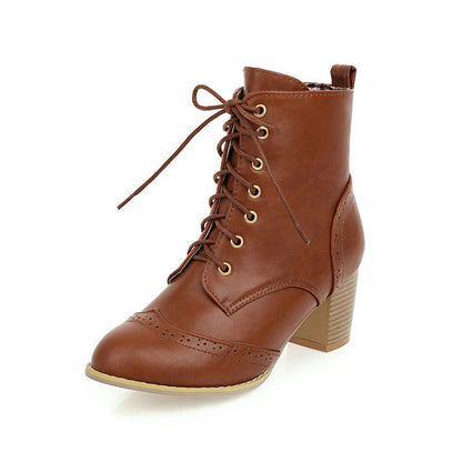 Chunky Heel Front Lace-up Boots