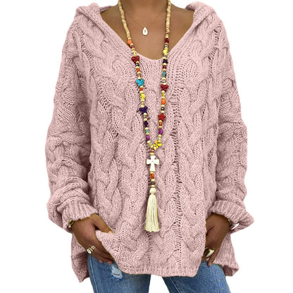 Solid Color Twist Knitted Hoodie Sweaters