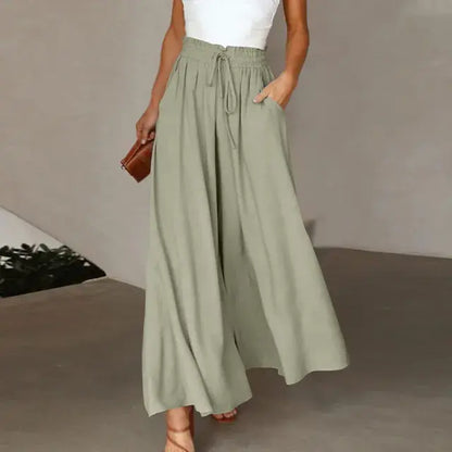 Pants Solid Color Elastic High Waist Wide Leg Trousers