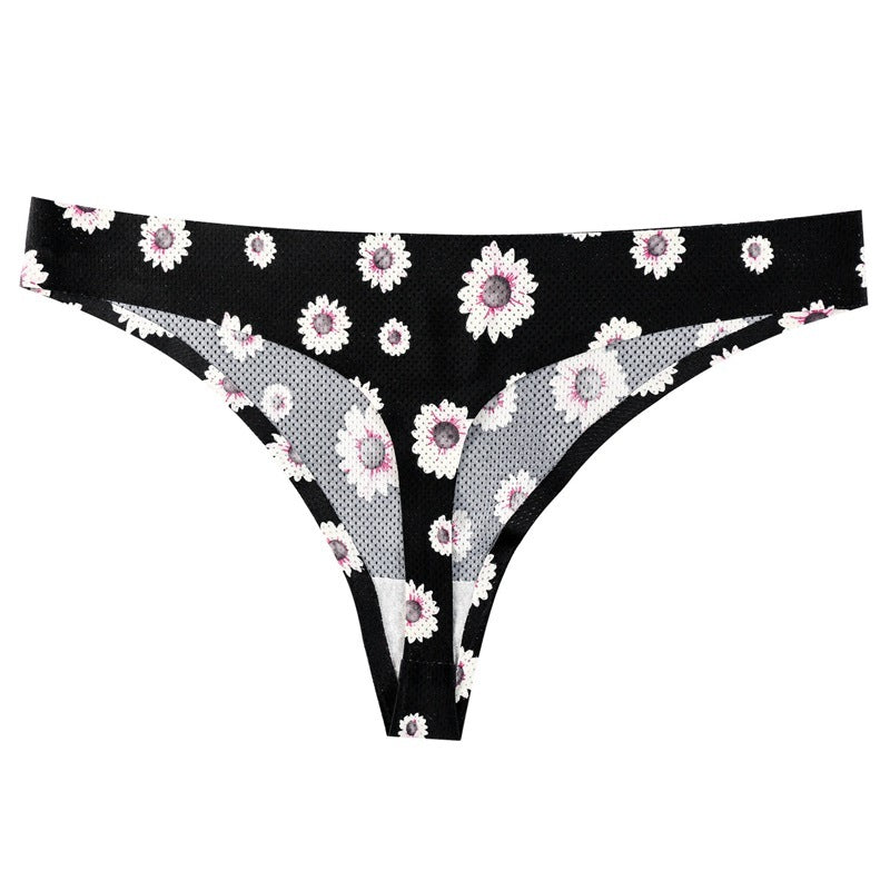 Flower printed low waist thong women