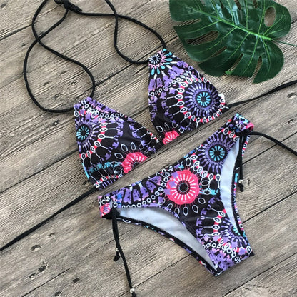 Retro printed split bikini