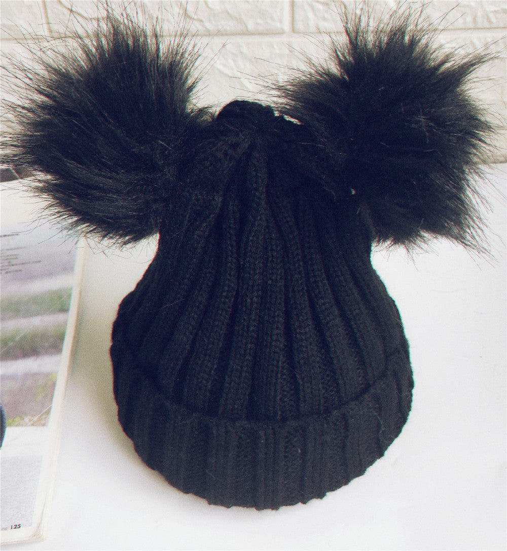 Baby double ball woolen cap