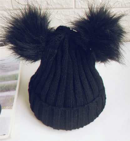 Baby double ball woolen cap