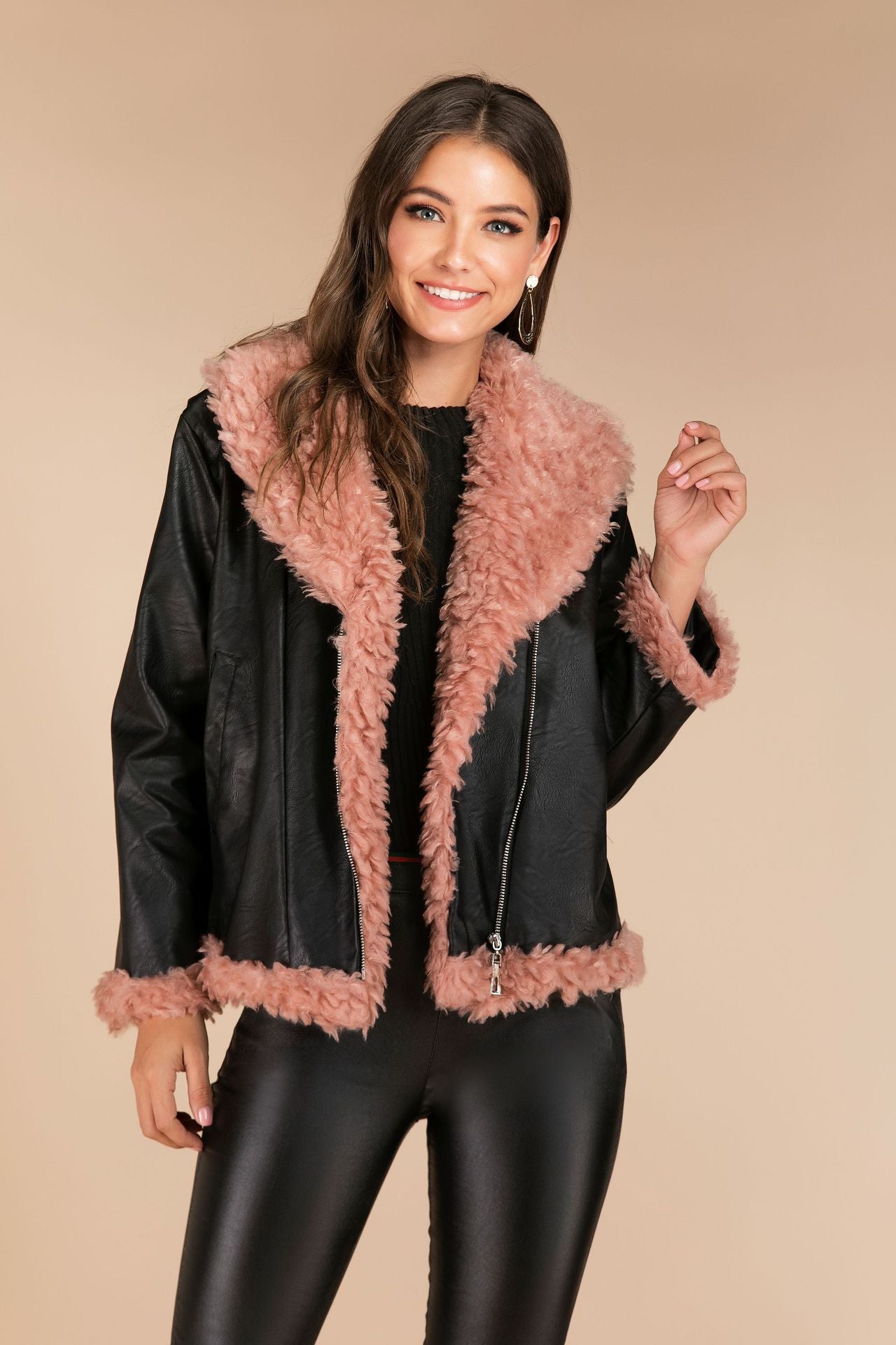 Imitation raccoon fur sheepskin leather jacket