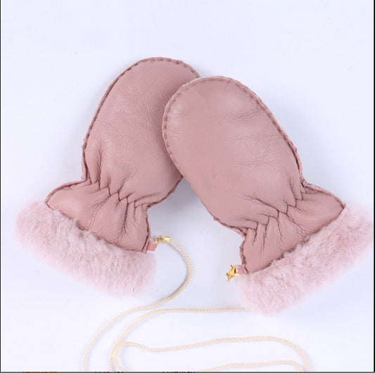 Warm And Thick Children's Mittens Sheepskin Gloves