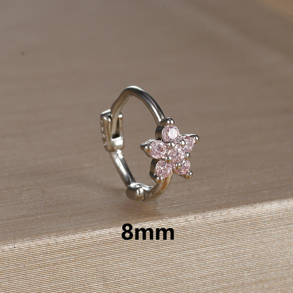 Micro Inlaid Zircon Edge Buckle Flower Purple Earrings