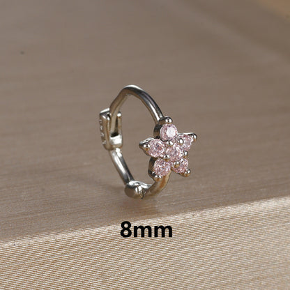 Micro Inlaid Zircon Edge Buckle Flower Purple Earrings