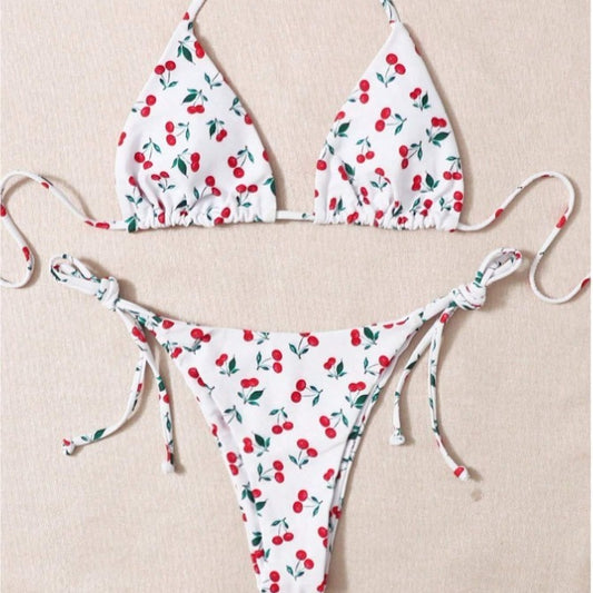 Cherry Split Halter Bikinis