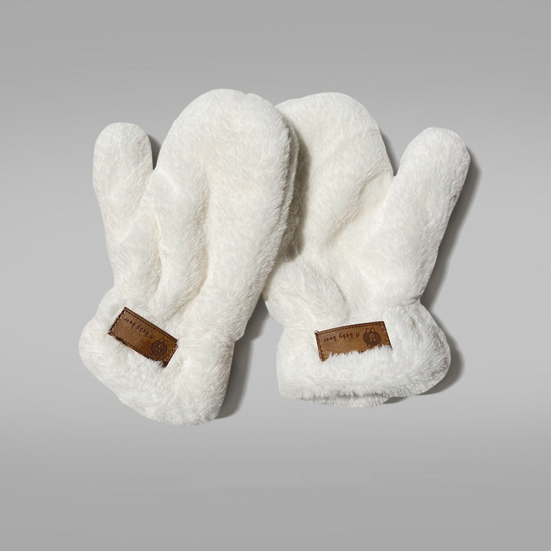 Fleece-lined Mittens Plush Warm Gloves