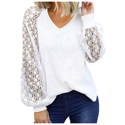 Long Sleeve Lace Stitching Loose Shirts