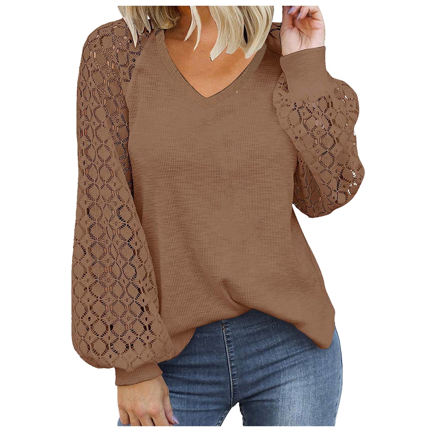 Long Sleeve Lace Stitching Loose Shirts