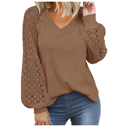 Long Sleeve Lace Stitching Loose Shirts