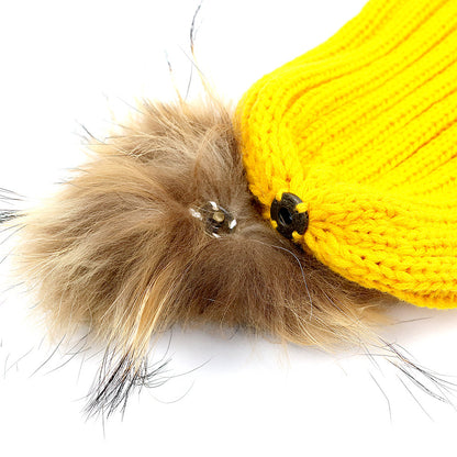 Fur Ball Knitted Hat Warm And Thick Woolen Cap