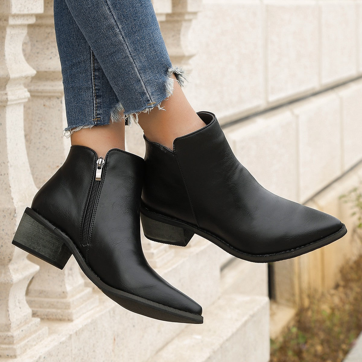 European Goods Elastic Mouth Ankle Boots Pointed Toe