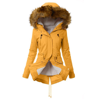 Padded Coat Slim Jacket With Hooded Fur Collar