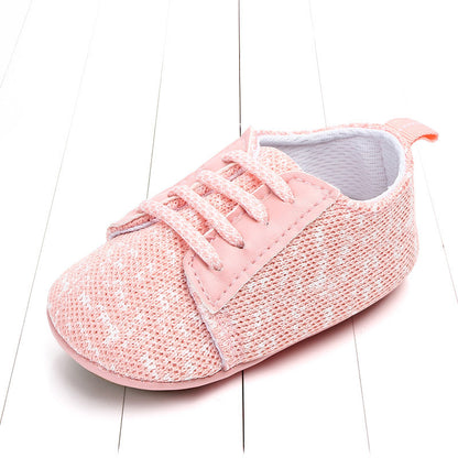 Spring and autumn lace-up flying knit baby shoes