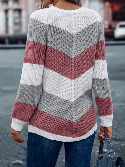 Striped Crew Neck Casual Sweaters