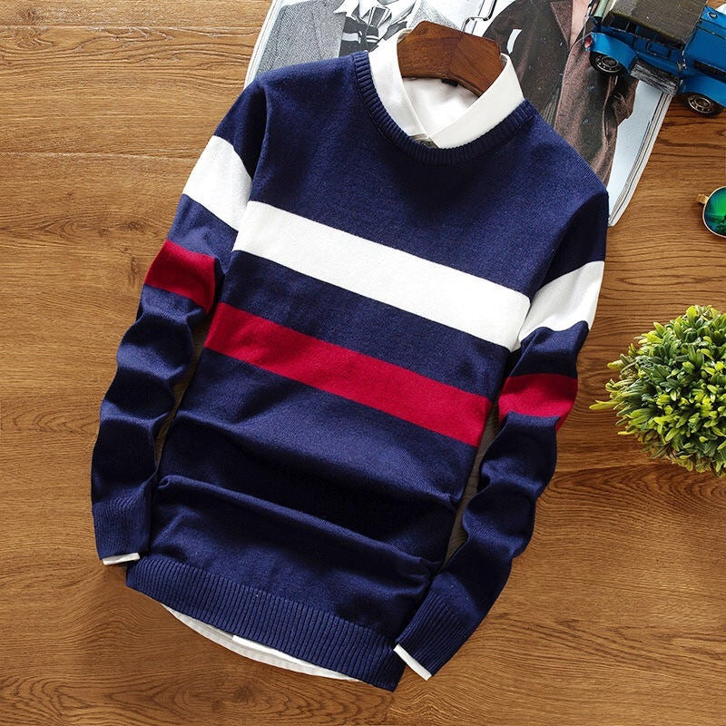 Horizontal-Striped Casual Sweater