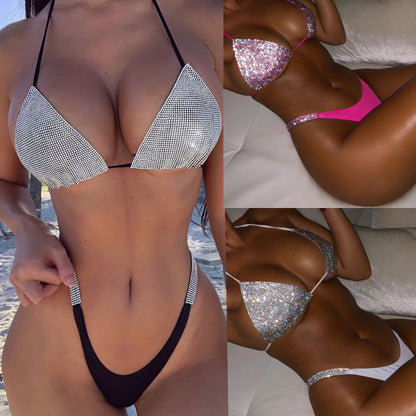 Solid color bikini with diamonds