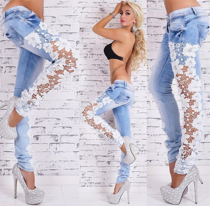 Lace jeans flower pattern