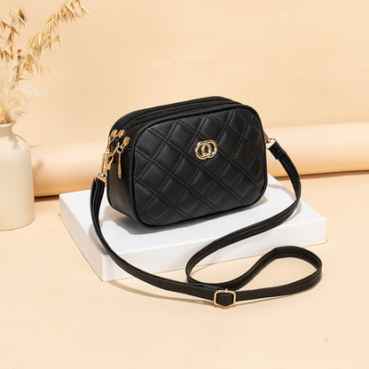 Double Zipper Pure Color Ribbon Shoulder Bags