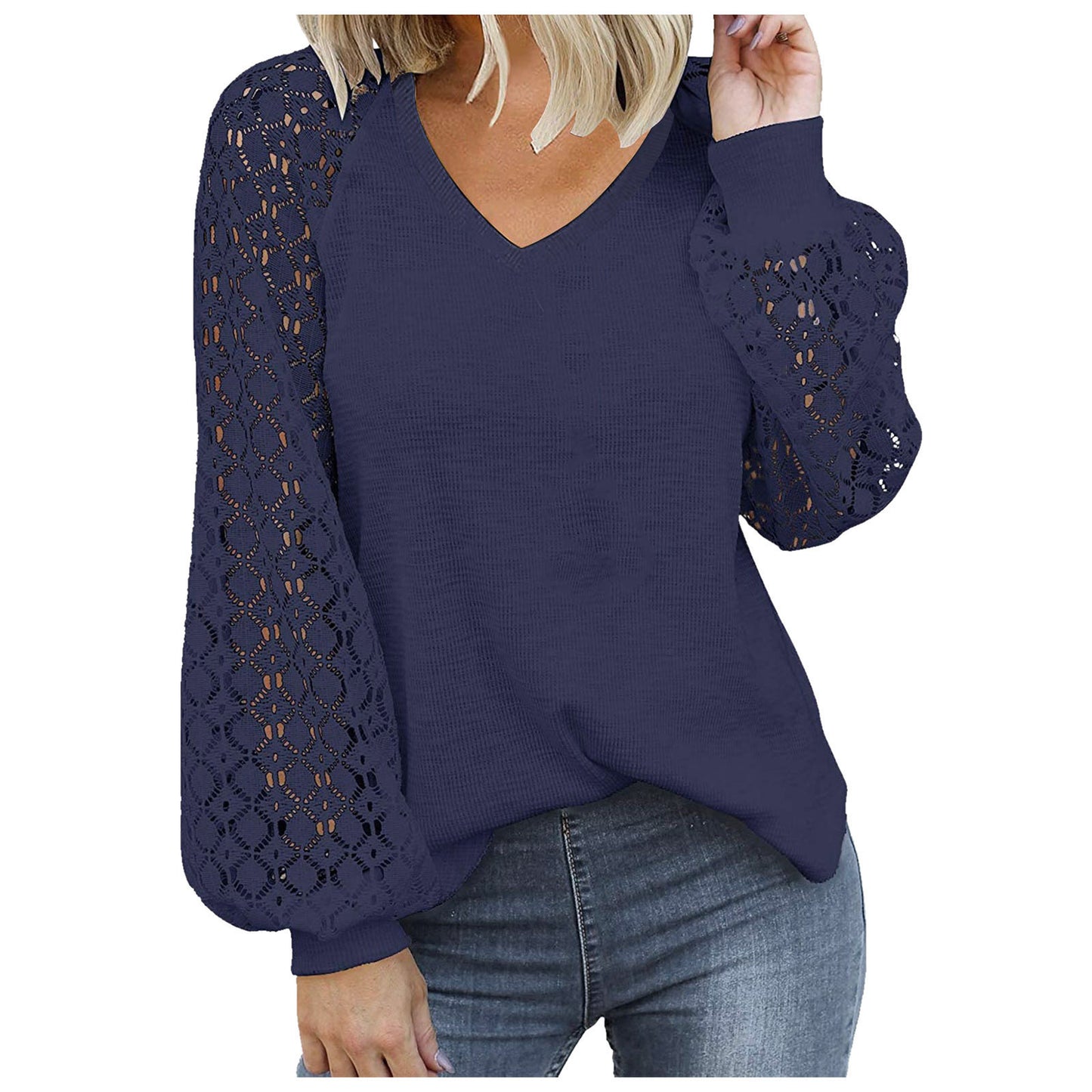 Long Sleeve Lace Stitching Loose Shirts