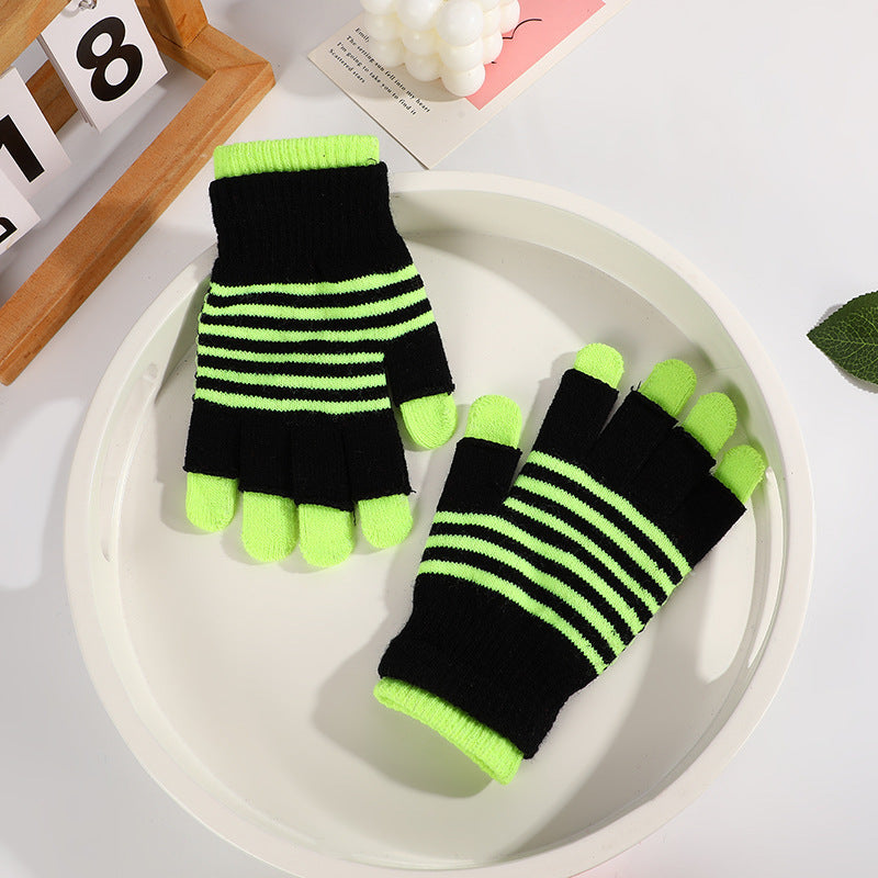 Striped Gloves Double Layer