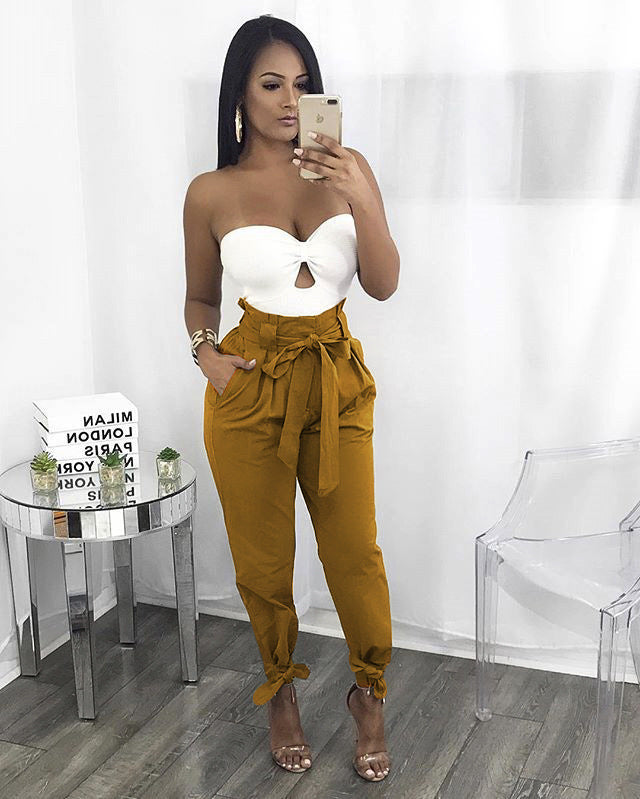 CALOFE Summer Autumn Loose Bow Ruffle Women Pants Summer Casual Belt High Waist Solid Trousers Steetwear Female Pants