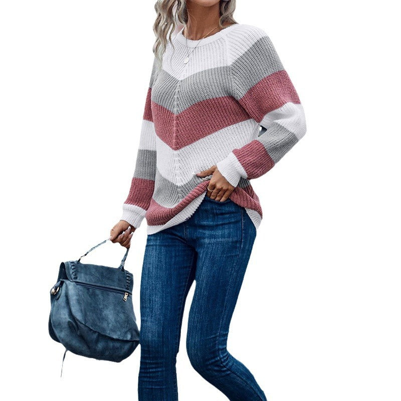 Striped Crew Neck Casual Sweaters