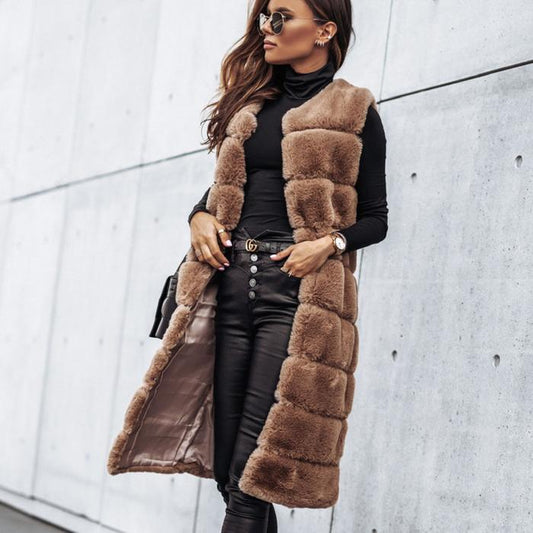 Long round neck fur vests