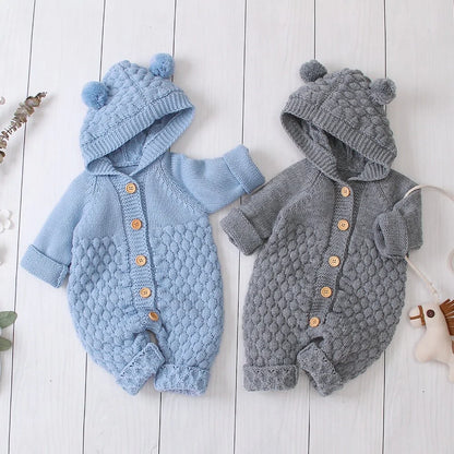 Baby Romper Bear Ear Knit Hooded Jumpsuits