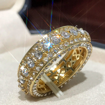 Creative And Elegant Alloy Type Yellow Gold Full Diamond Round Ring