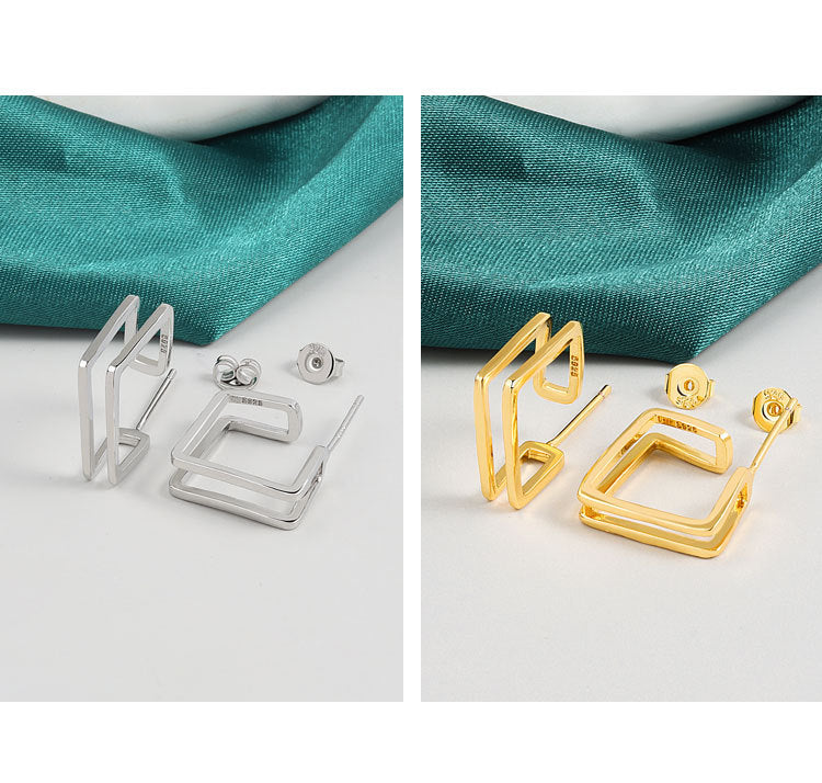 Double-layer Square Metal Stud Earrings