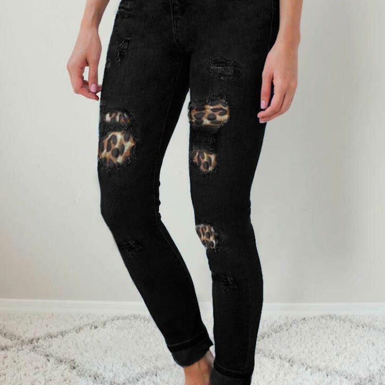 Loeapard Patch Stretch Skinny Jeans