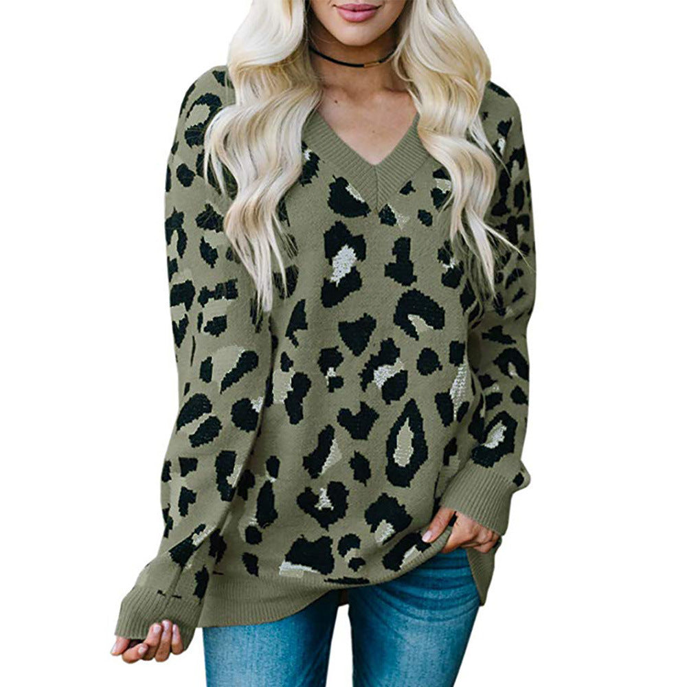 Leopard V-neck Sweaters