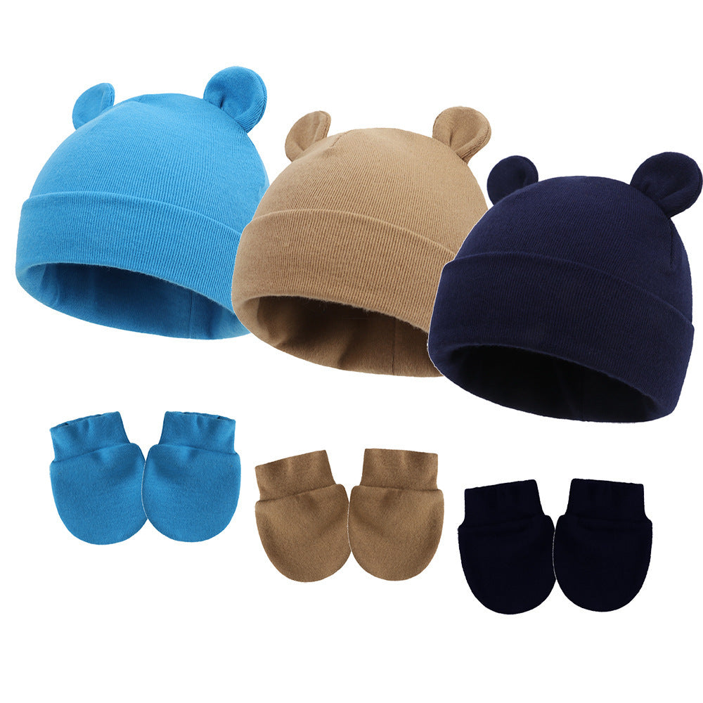 Newborn Gloves Hat Two-piece Set Keep Baby Warm Cashmere Thickened