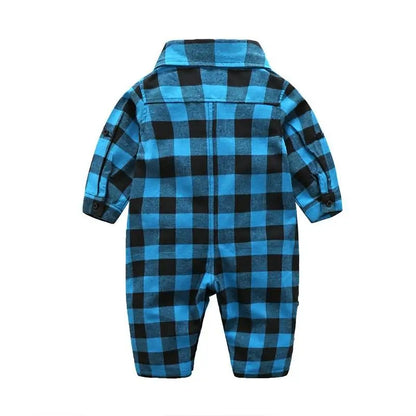 Plaid Long Sleeve Lapel Baby Rompers