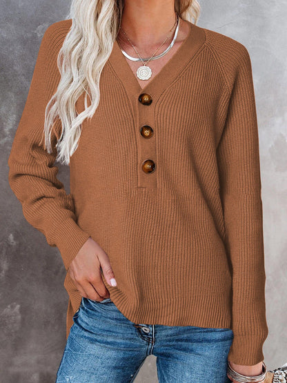 Button Knitted V-neck Sweaters