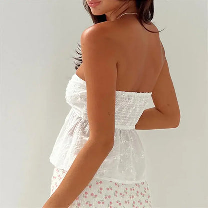 Embroidered Strapless Top