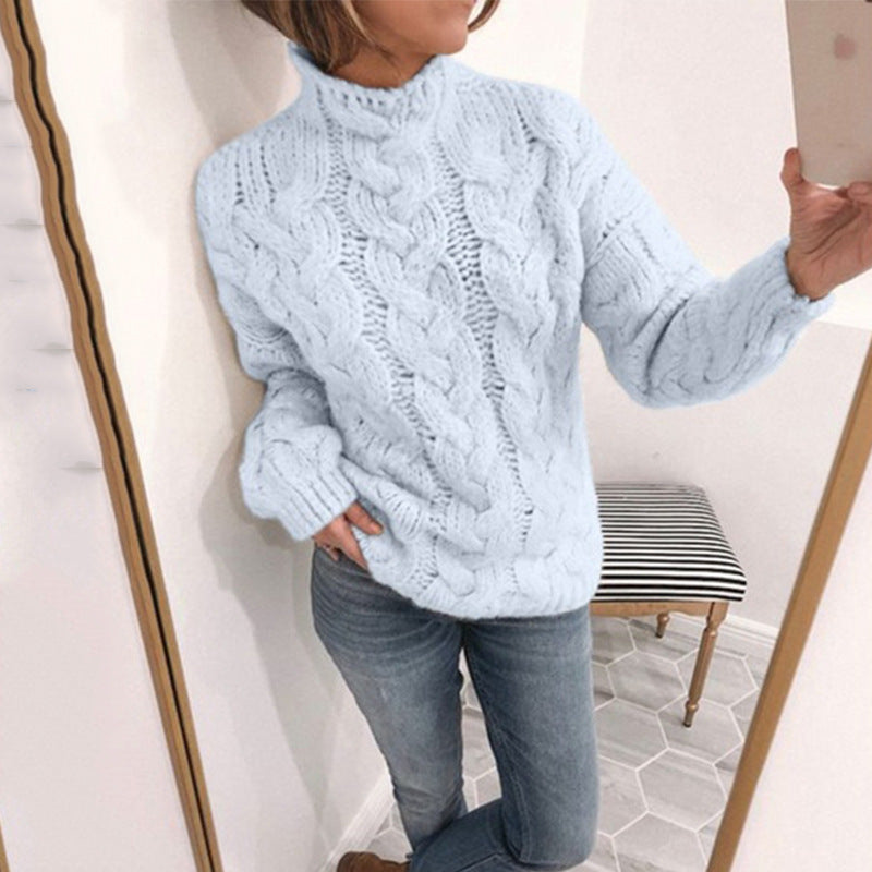 High-Neck Twist Knit Sweaters