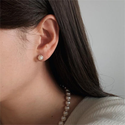 Silver Pearl Shaped Stud Earrings