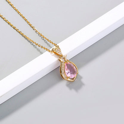 Necklace jewelry Light luxury simple style niche perfume bottle water drop transparent crystal zircon necklace accessories