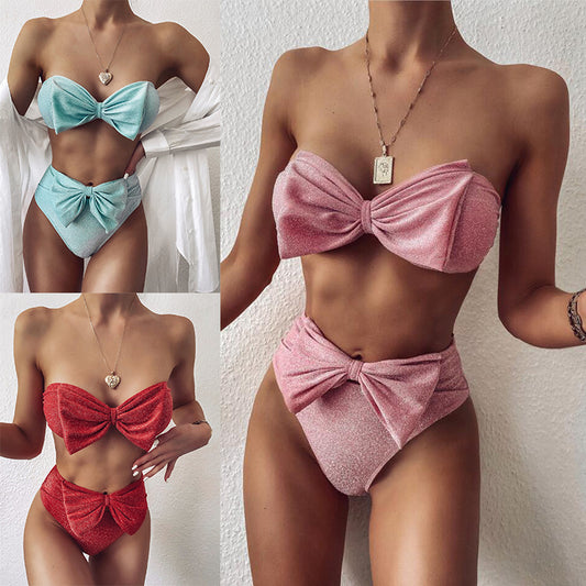 Split bright silk bikinis