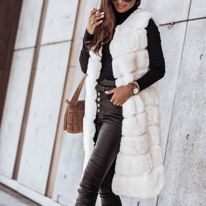 Long round neck fur vests