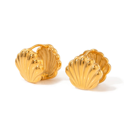 Gold Coloured Stainless Steel Double-sided Small Shell Earrings